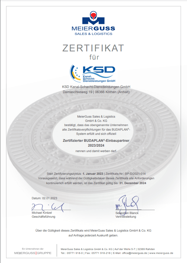 Meierguss Zertifikat 2023/2024 - Zertifizierter BUDAPLAN-Einbaupartner